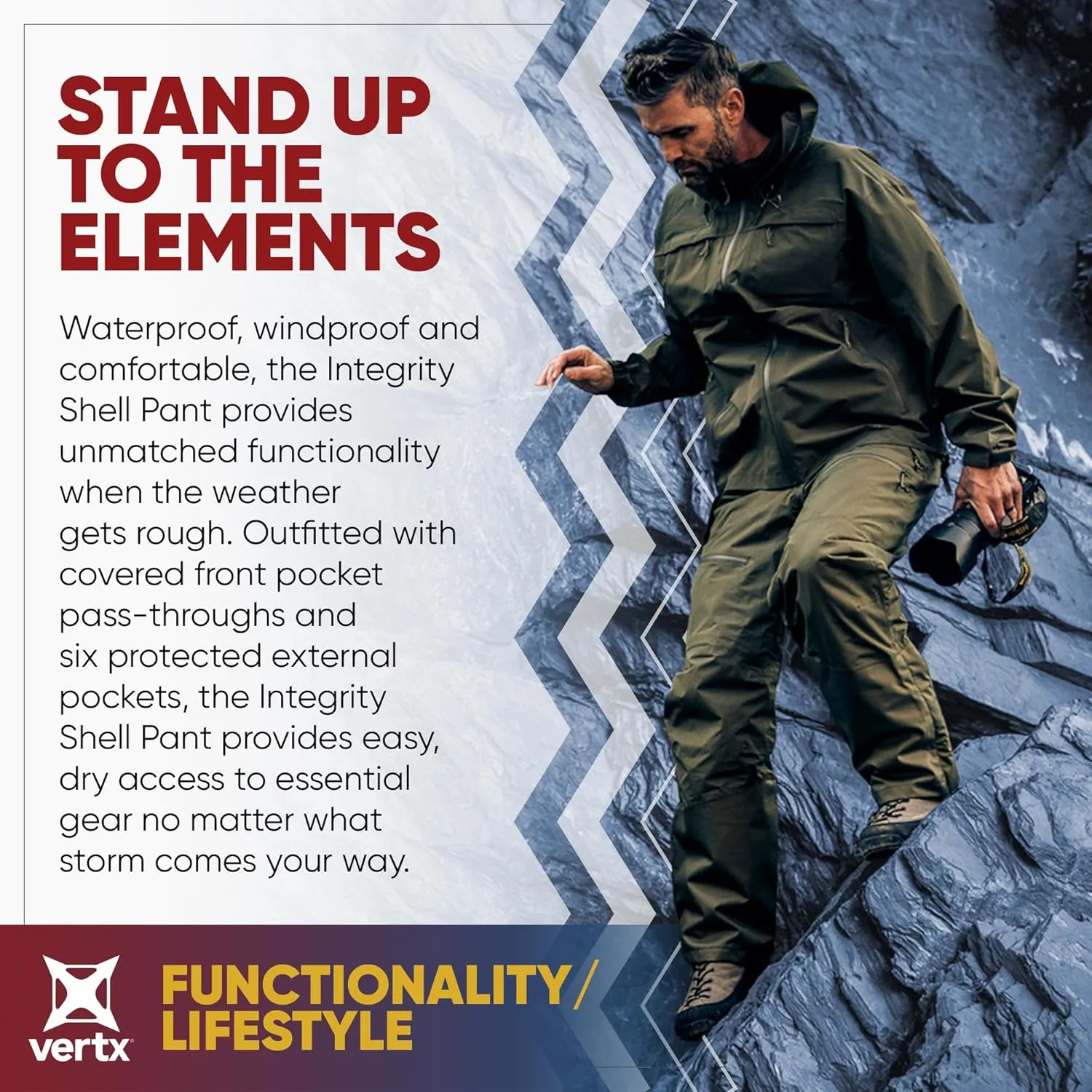 Vertx Men's Integrity Shell Tactical, Windproof, Waterproof Rain Pant, Combat, Hunting, Clothing, Outdoor Gear