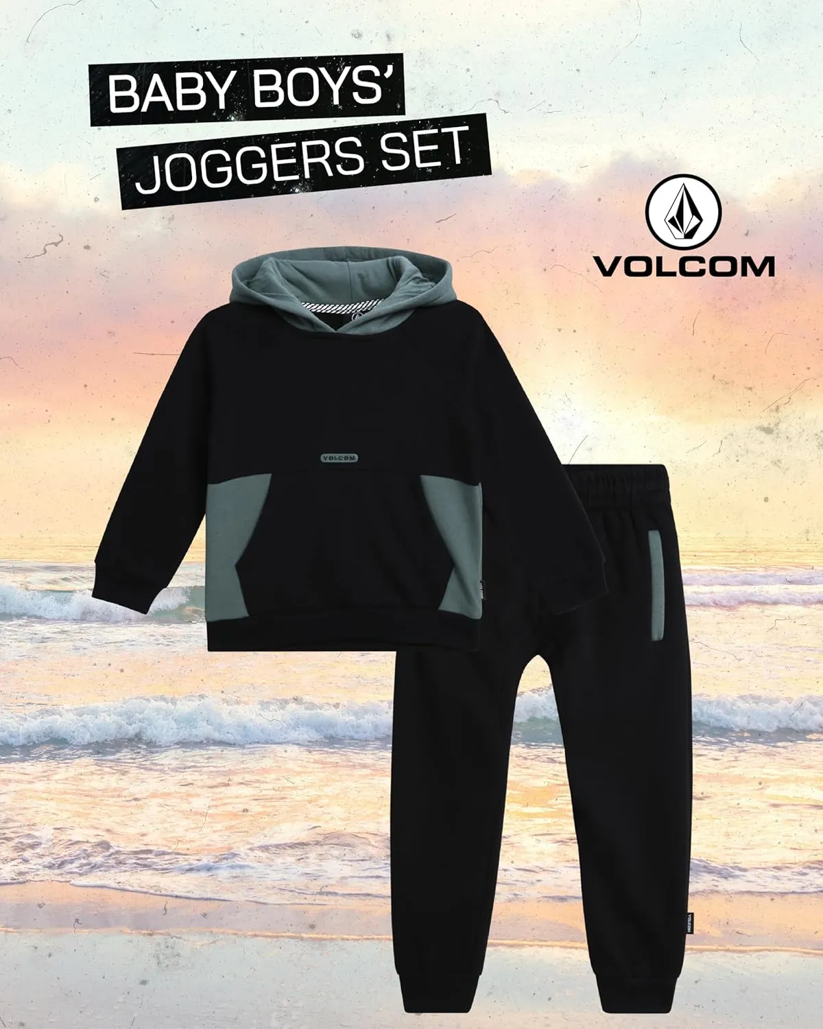 Volcom Infant Toddler Baby Boys' Joggers Set - 2 Piece Fleece Pullover Hoodie and Jogger Pants Activewear Set (Sizes: 12M-7)