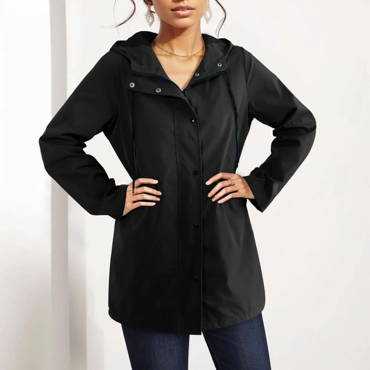 Waterproof with Hood Packable Long Hooded Trench Coats, Windbreaker Travel Jacket, Casual Sports Jackets for Women
