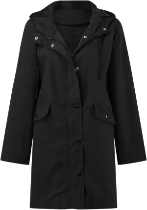 Waterproof with Hood Packable Long Hooded Trench Coats, Windbreaker Travel Jacket, Casual Sports Jackets for Women