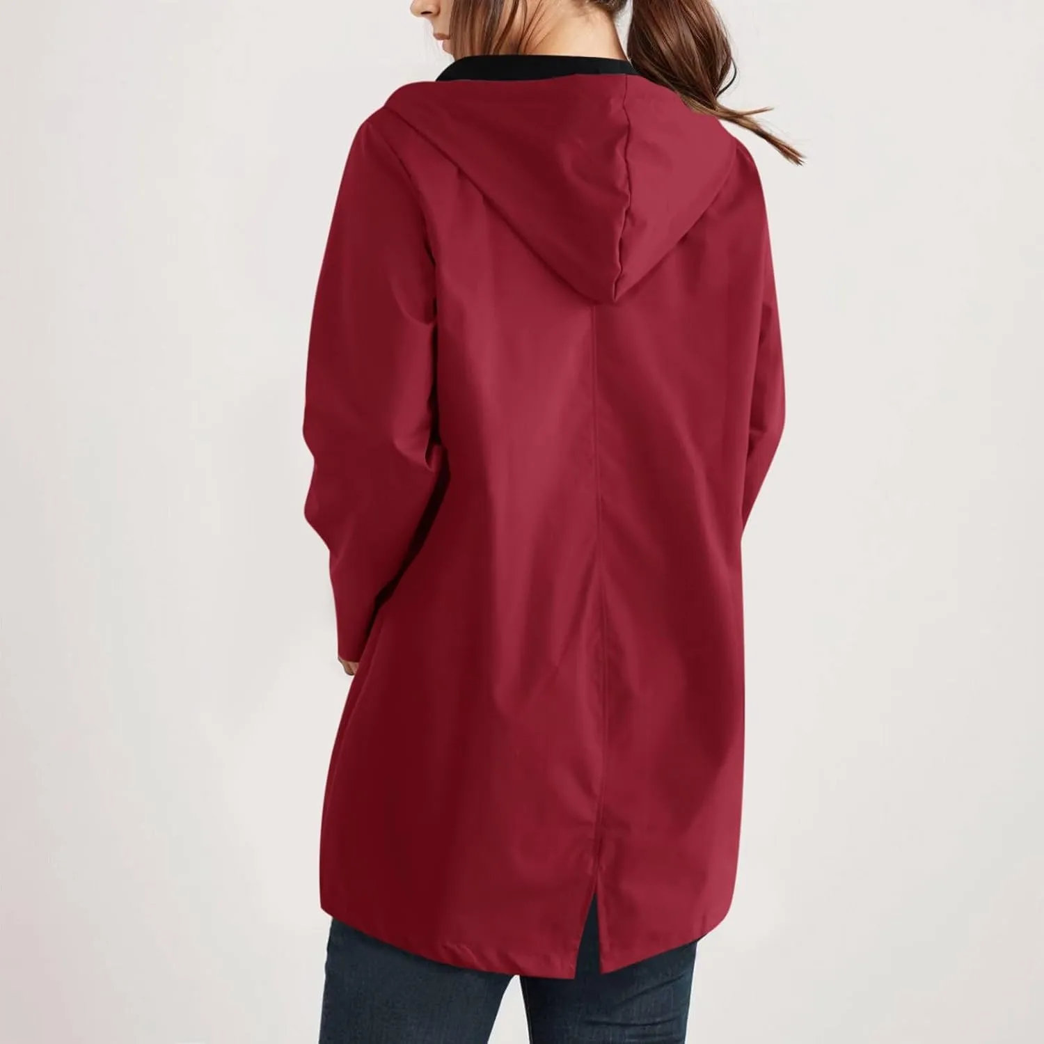 Waterproof with Hood Packable Long Hooded Trench Coats, Windbreaker Travel Jacket, Casual Sports Jackets for Women
