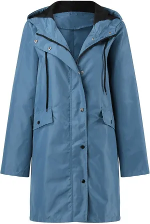Waterproof with Hood Packable Long Hooded Trench Coats, Windbreaker Travel Jacket, Casual Sports Jackets for Women
