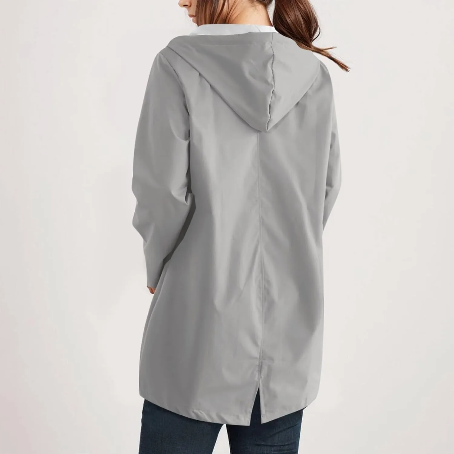 Waterproof with Hood Packable Long Hooded Trench Coats, Windbreaker Travel Jacket, Casual Sports Jackets for Women