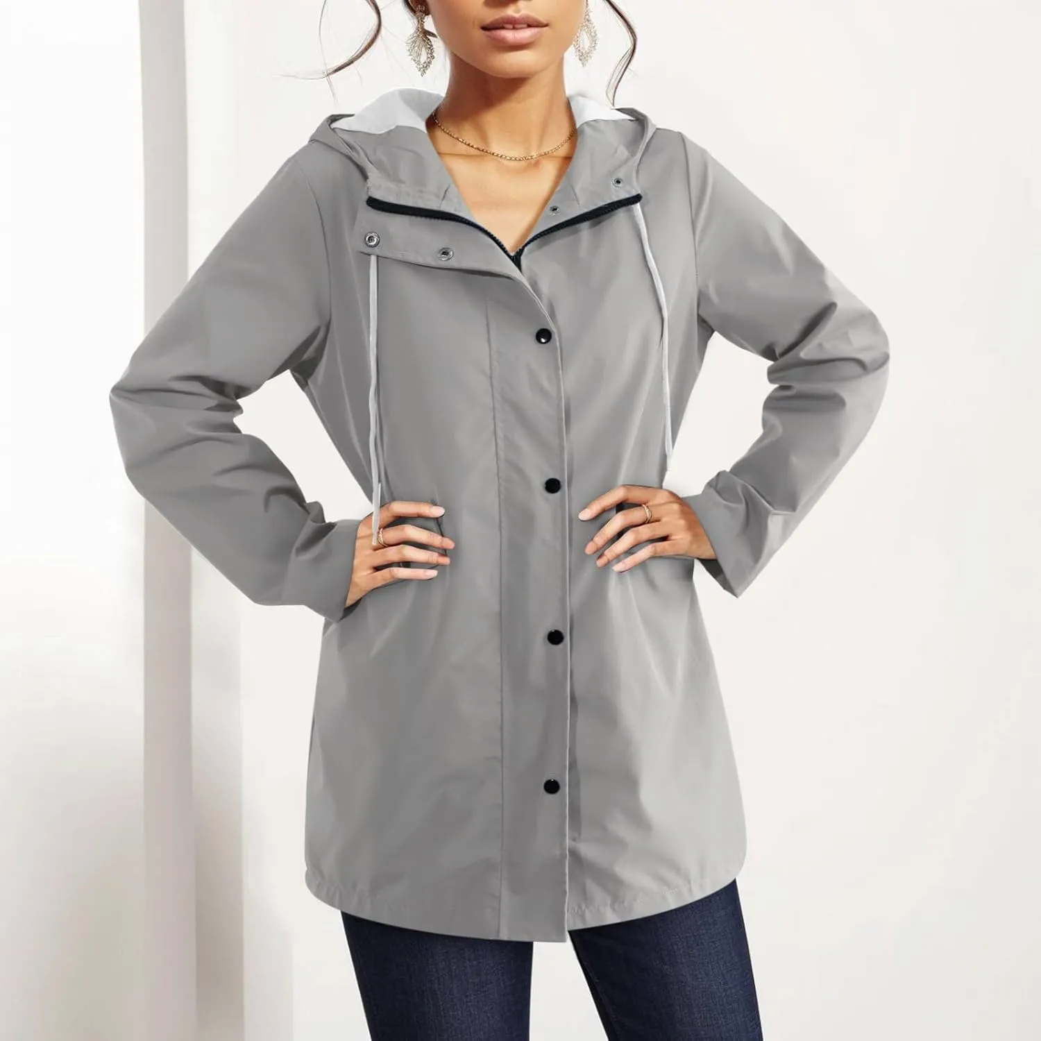 Waterproof with Hood Packable Long Hooded Trench Coats, Windbreaker Travel Jacket, Casual Sports Jackets for Women