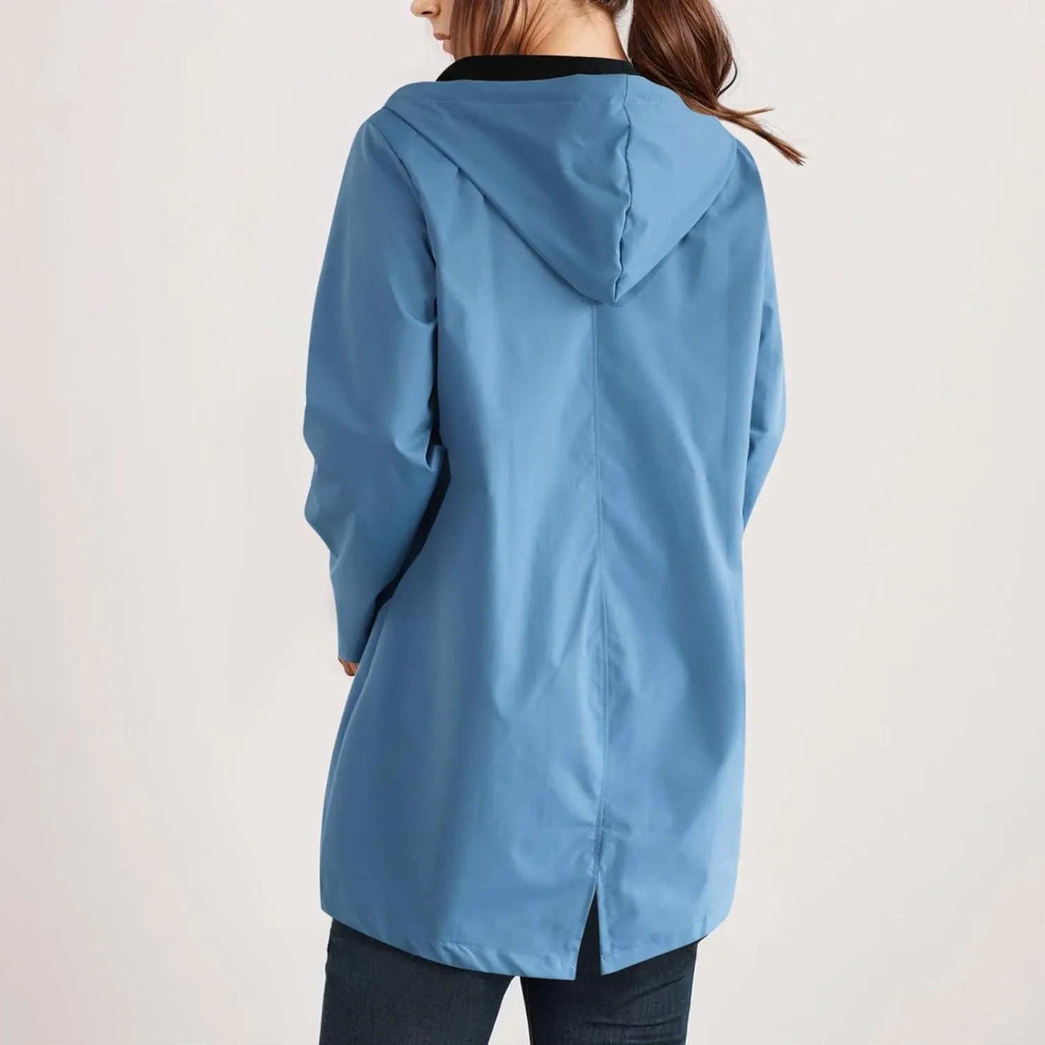 Waterproof with Hood Packable Long Hooded Trench Coats, Windbreaker Travel Jacket, Casual Sports Jackets for Women