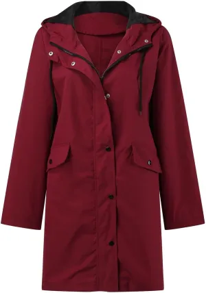 Waterproof with Hood Packable Long Hooded Trench Coats, Windbreaker Travel Jacket, Casual Sports Jackets for Women