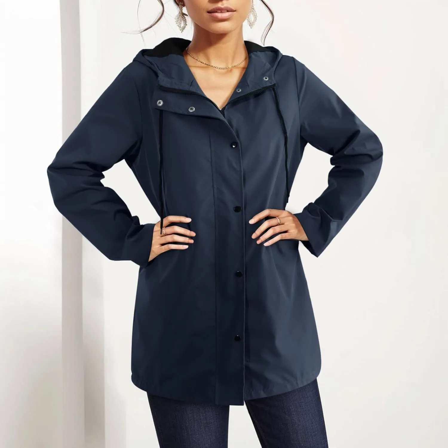 Waterproof with Hood Packable Long Hooded Trench Coats, Windbreaker Travel Jacket, Casual Sports Jackets for Women