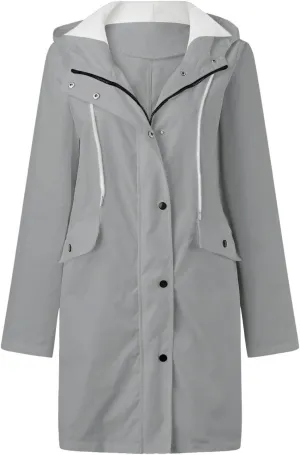 Waterproof with Hood Packable Long Hooded Trench Coats, Windbreaker Travel Jacket, Casual Sports Jackets for Women
