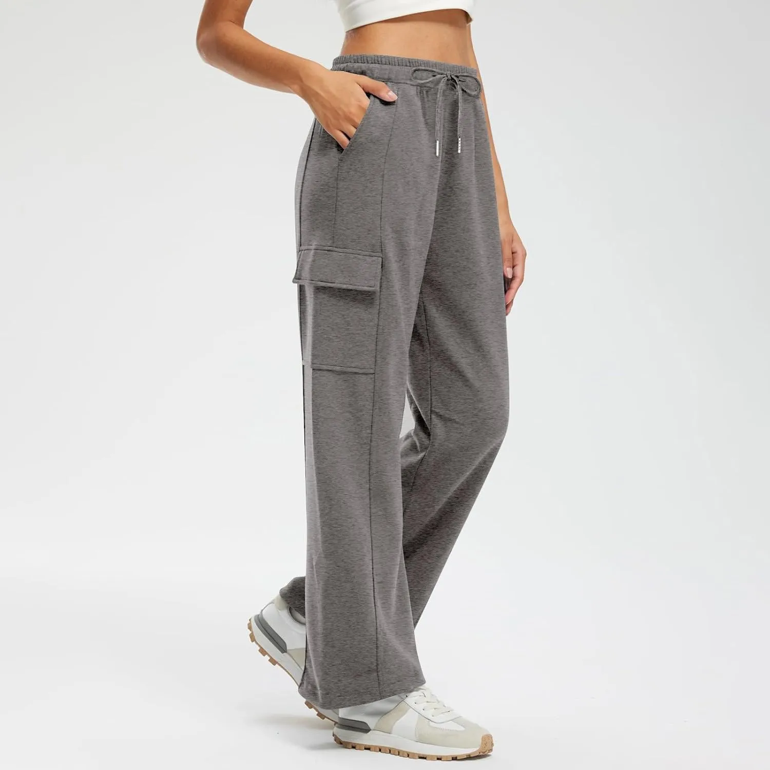 Women Baggy Wide Leg Sweatpants 2024 Trendy Drawstring High Waisted Casual Open Bottom Trousers Jogger Pant
