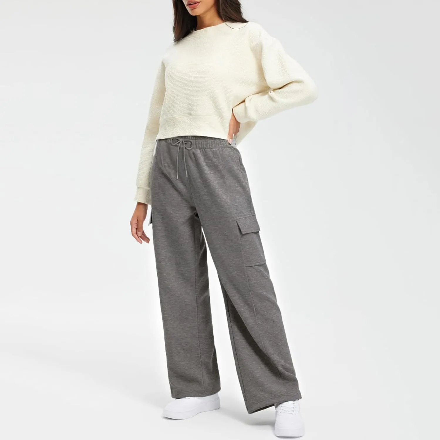 Women Baggy Wide Leg Sweatpants 2024 Trendy Drawstring High Waisted Casual Open Bottom Trousers Jogger Pant
