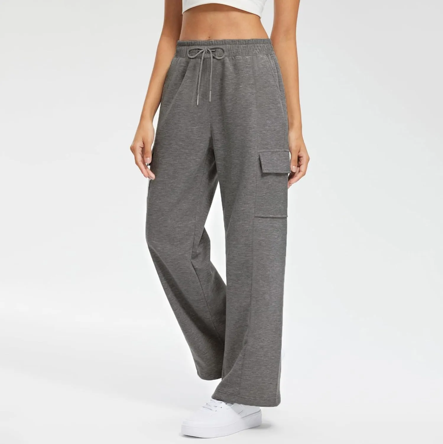 Women Baggy Wide Leg Sweatpants 2024 Trendy Drawstring High Waisted Casual Open Bottom Trousers Jogger Pant