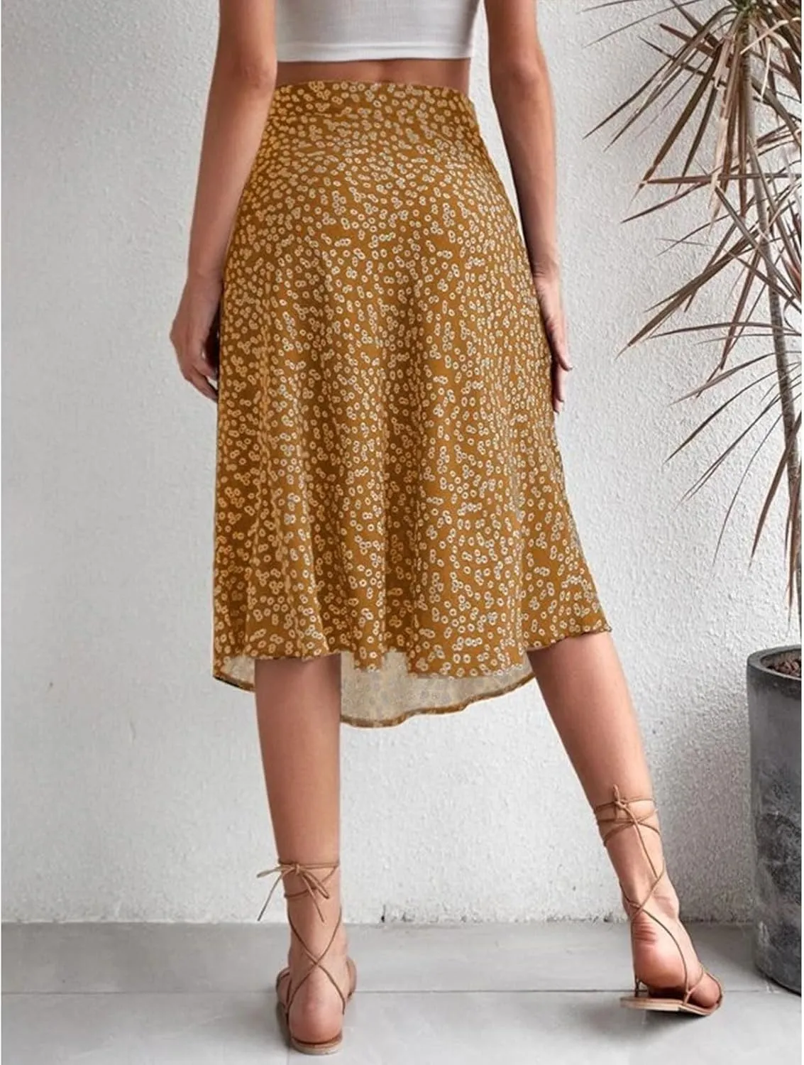 Women Boho Long Skirts Casual High Waist Floral Print Skirt Low Split Summer Beach Midi Wrap Skirts