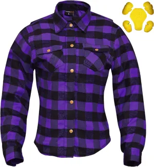 Women Motorcycle Flannel Shirt Road Series Pink & Black Motorbike Jacket Riding Gear Shirt with CE Armors