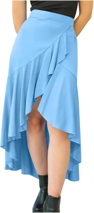 Women Ruffle Wrap Skirts Tie Waist High Low Asymmetrical Boho Midi Beach Skirt Flowy Summer Split Long Maxi Skirts