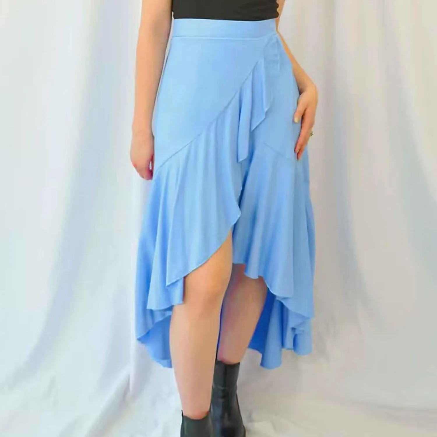Women Ruffle Wrap Skirts Tie Waist High Low Asymmetrical Boho Midi Beach Skirt Flowy Summer Split Long Maxi Skirts