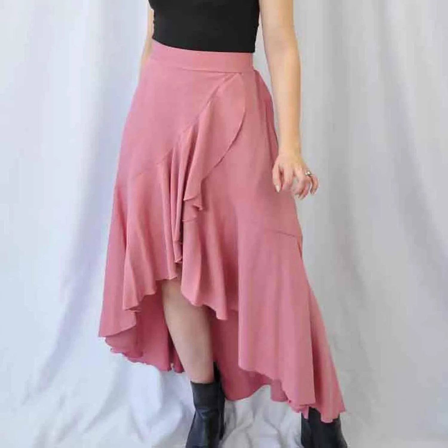 Women Ruffle Wrap Skirts Tie Waist High Low Asymmetrical Boho Midi Beach Skirt Flowy Summer Split Long Maxi Skirts