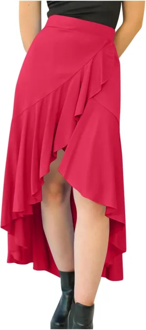 Women Ruffle Wrap Skirts Tie Waist High Low Asymmetrical Boho Midi Beach Skirt Flowy Summer Split Long Maxi Skirts