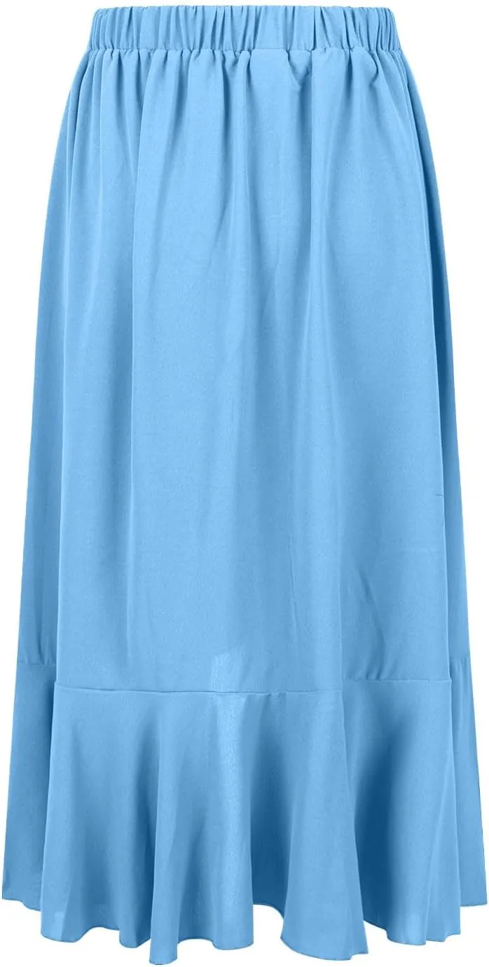 Women Ruffle Wrap Skirts Tie Waist High Low Asymmetrical Boho Midi Beach Skirt Flowy Summer Split Long Maxi Skirts