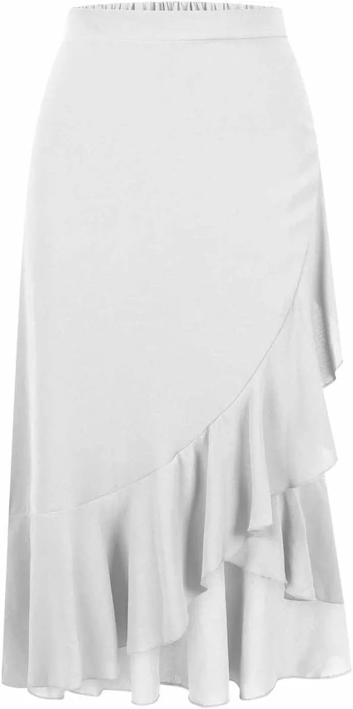 Women Ruffle Wrap Skirts Tie Waist High Low Asymmetrical Boho Midi Beach Skirt Flowy Summer Split Long Maxi Skirts
