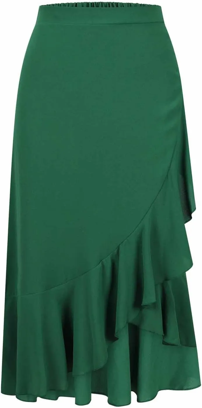 Women Ruffle Wrap Skirts Tie Waist High Low Asymmetrical Boho Midi Beach Skirt Flowy Summer Split Long Maxi Skirts
