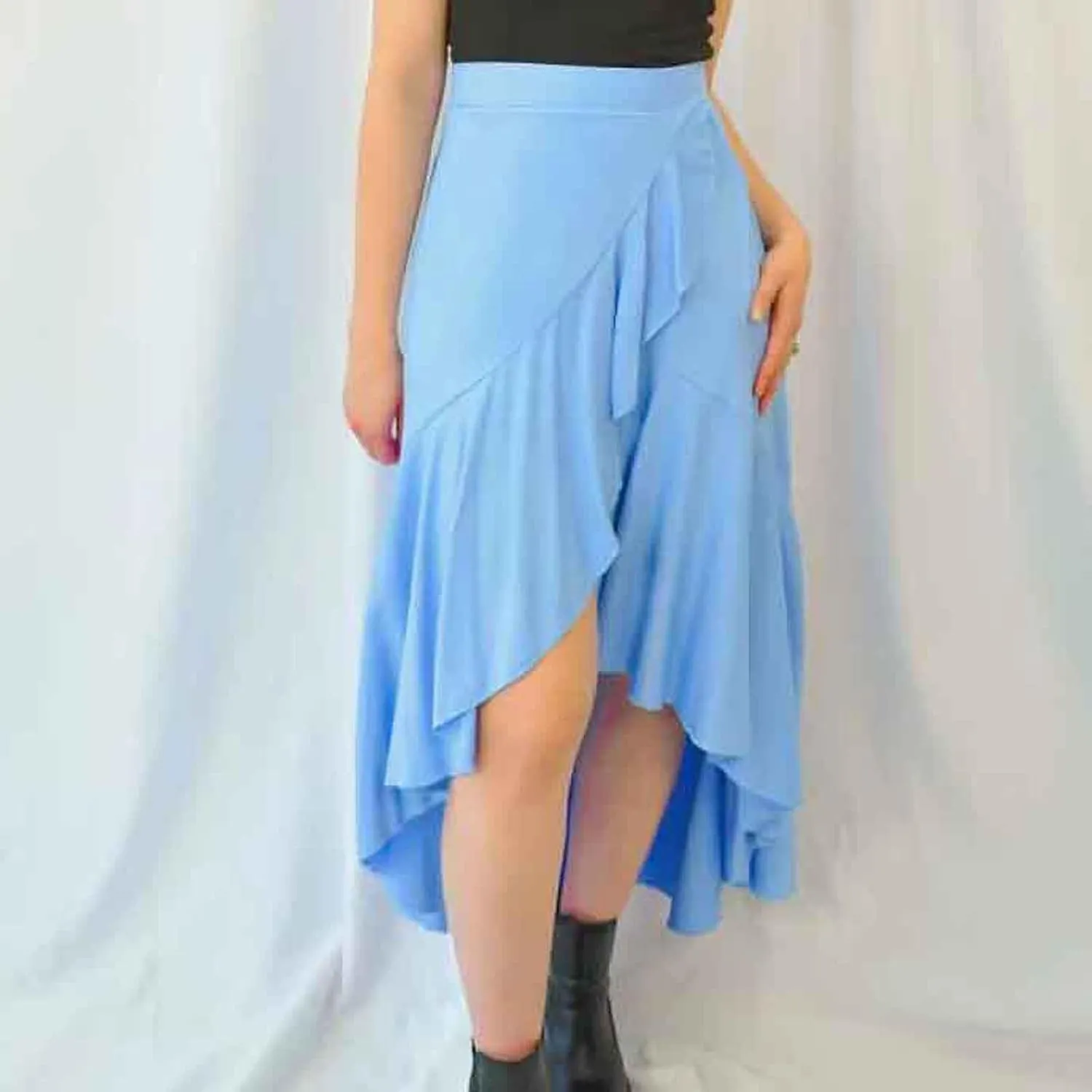 Women Ruffle Wrap Skirts Tie Waist High Low Asymmetrical Boho Midi Beach Skirt Flowy Summer Split Long Maxi Skirts
