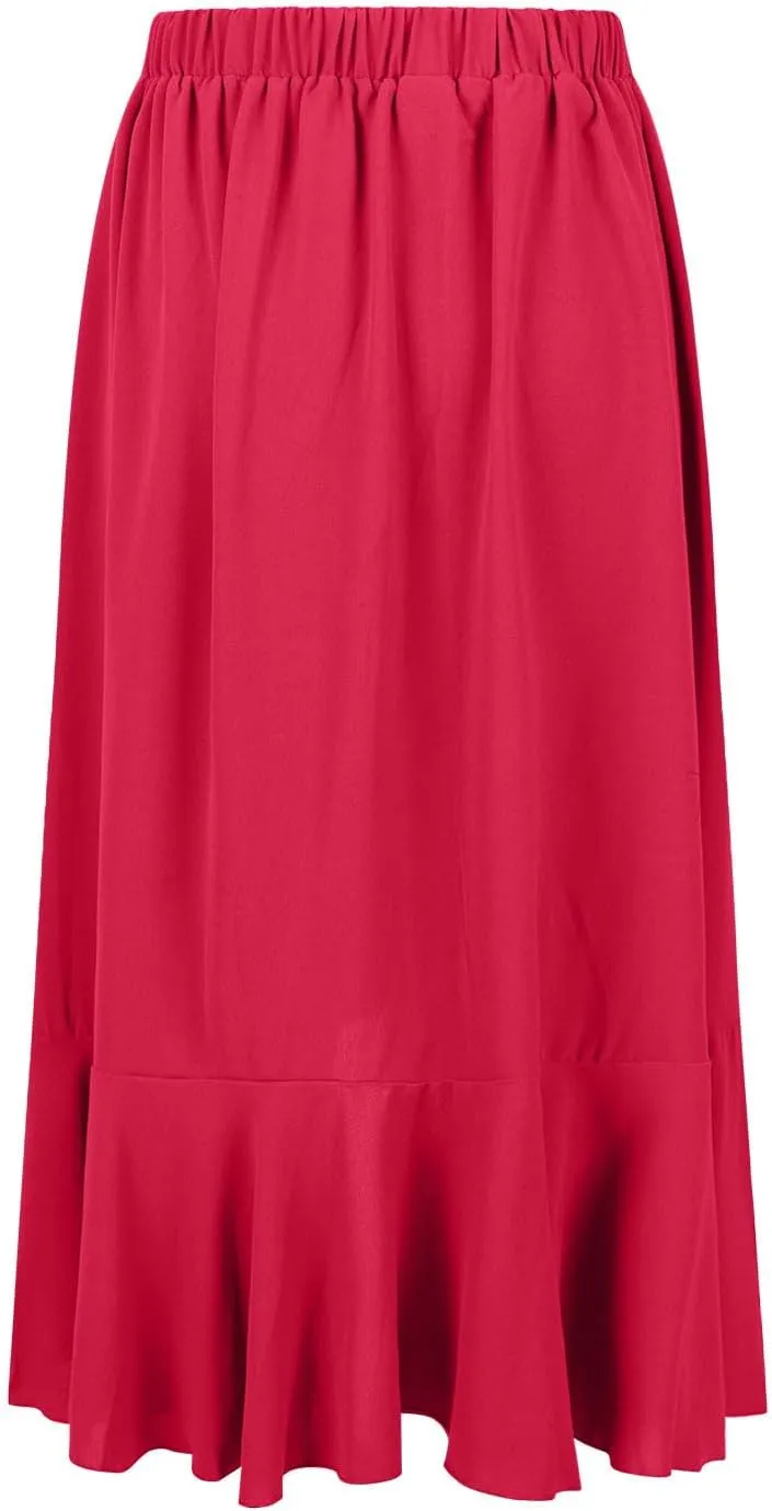Women Ruffle Wrap Skirts Tie Waist High Low Asymmetrical Boho Midi Beach Skirt Flowy Summer Split Long Maxi Skirts
