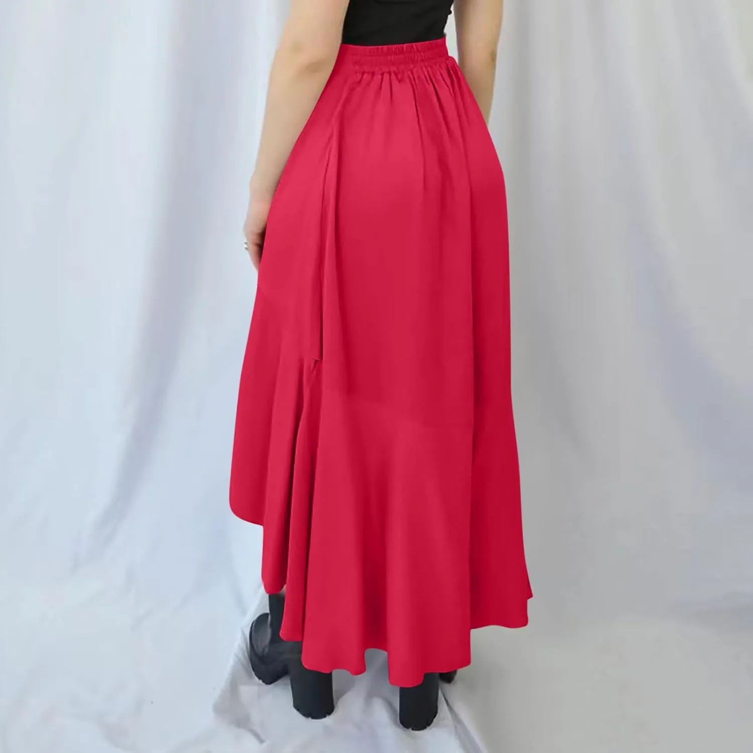 Women Ruffle Wrap Skirts Tie Waist High Low Asymmetrical Boho Midi Beach Skirt Flowy Summer Split Long Maxi Skirts