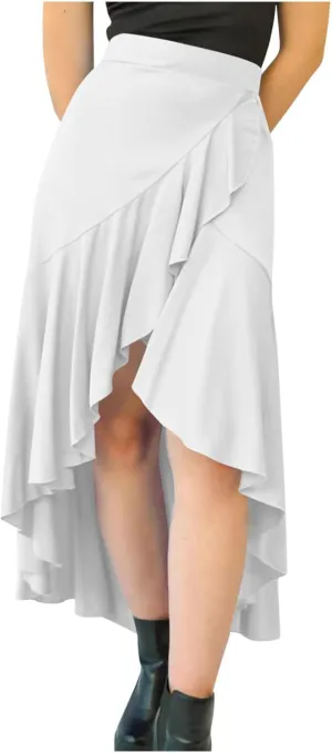 Women Ruffle Wrap Skirts Tie Waist High Low Asymmetrical Boho Midi Beach Skirt Flowy Summer Split Long Maxi Skirts
