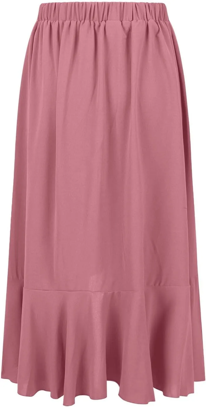 Women Ruffle Wrap Skirts Tie Waist High Low Asymmetrical Boho Midi Beach Skirt Flowy Summer Split Long Maxi Skirts