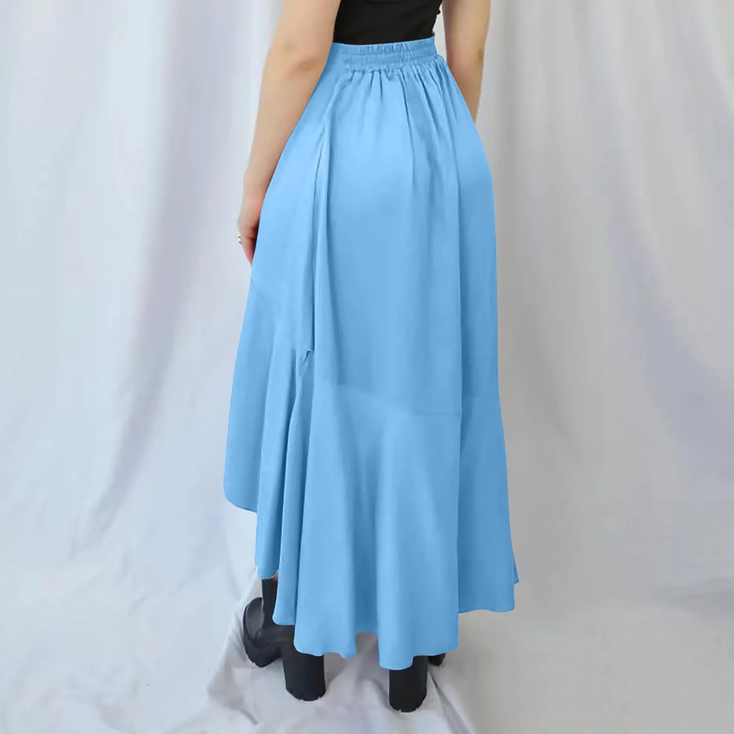 Women Ruffle Wrap Skirts Tie Waist High Low Asymmetrical Boho Midi Beach Skirt Flowy Summer Split Long Maxi Skirts