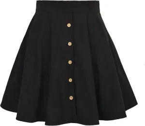 Women 's Vintage Button Front Mini Skirt High Waist Pleated Corduroy Skater Skirts Fashion A-Line Flared Skirt