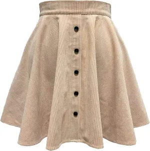 Women 's Vintage Button Front Mini Skirt High Waist Pleated Corduroy Skater Skirts Fashion A-Line Flared Skirt