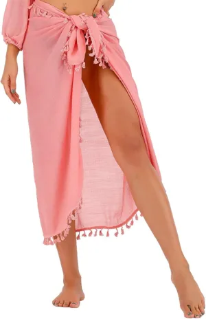 Women Sarong Cover Up Beach Wrap Skirts Boho Style Cover Up Bikini Bathing Suit Scarf Fringe Slit Long Skirt