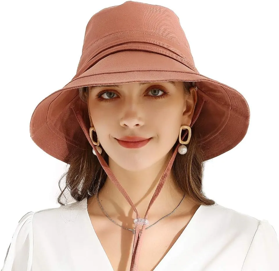 Women Summer Sun Large Brim Hats Foldable Beach Hat Cotton UPF 50  Sun Protection Cap