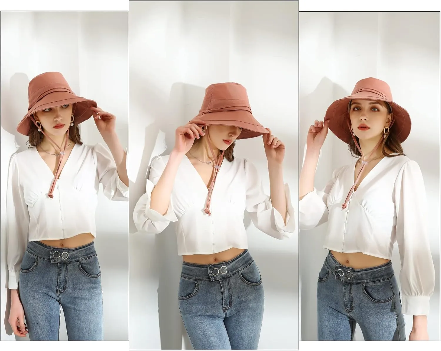 Women Summer Sun Large Brim Hats Foldable Beach Hat Cotton UPF 50  Sun Protection Cap