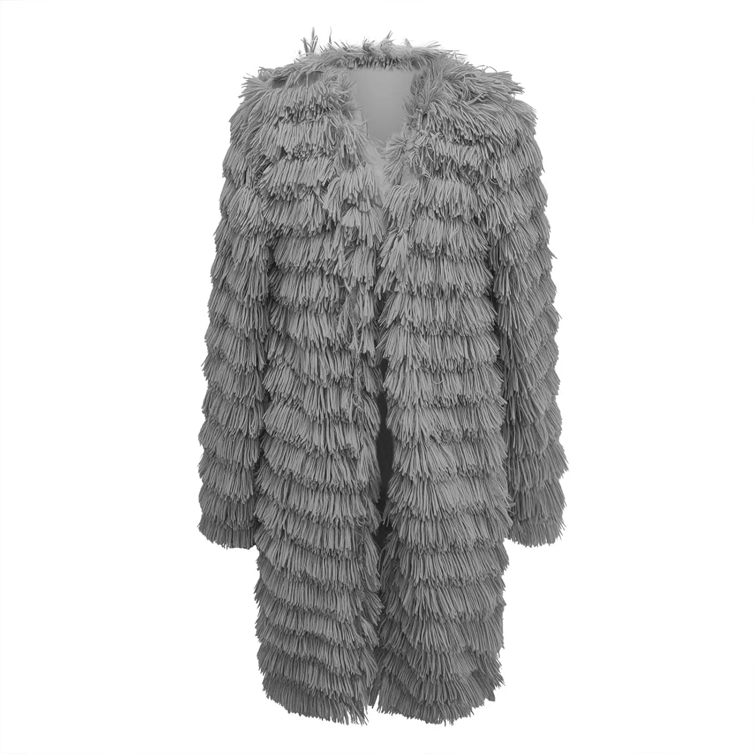 Women's 2023 Winter Faux Fur Jackets Fall Fashion Open Front Long Shaggy Coat Outerwear Tiered Maxi Faux Fur Cardigans