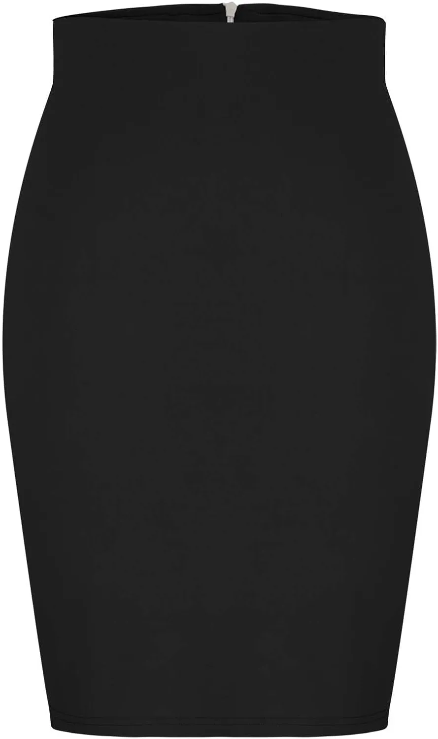 Women's Basic Midi Pencil Skirt Elastic High Waist Casual Formal Business Work Bodycon Stretch Short Wrap Skirts