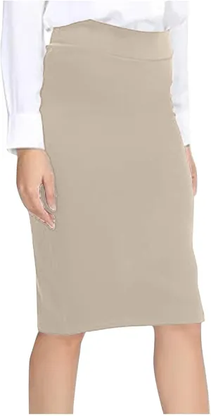 Women's Basic Midi Pencil Skirt Elastic High Waist Casual Formal Business Work Bodycon Stretch Short Wrap Skirts