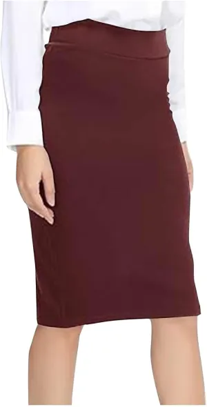 Women's Basic Midi Pencil Skirt Elastic High Waist Casual Formal Business Work Bodycon Stretch Short Wrap Skirts