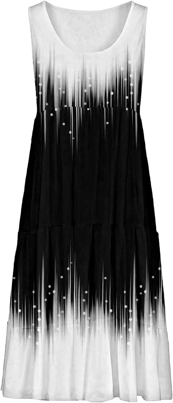 Women's Boho Flowy Short Sleeve Beach Dress Casual Sundresses Sexy Sleeveless Dress Flowy Midi Vacation Swim Cover