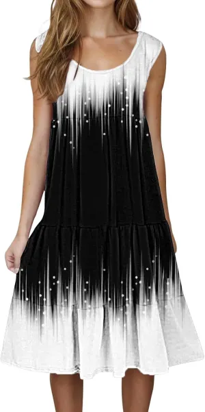 Women's Boho Flowy Short Sleeve Beach Dress Casual Sundresses Sexy Sleeveless Dress Flowy Midi Vacation Swim Cover