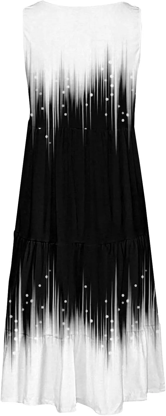 Women's Boho Flowy Short Sleeve Beach Dress Casual Sundresses Sexy Sleeveless Dress Flowy Midi Vacation Swim Cover