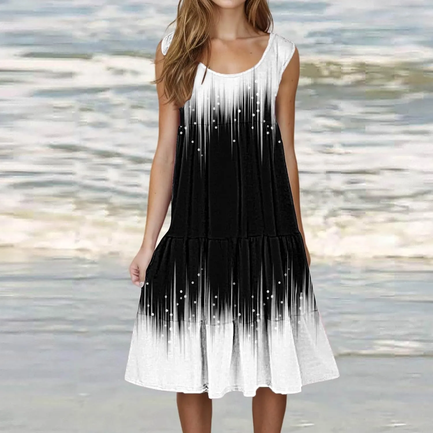 Women's Boho Flowy Short Sleeve Beach Dress Casual Sundresses Sexy Sleeveless Dress Flowy Midi Vacation Swim Cover