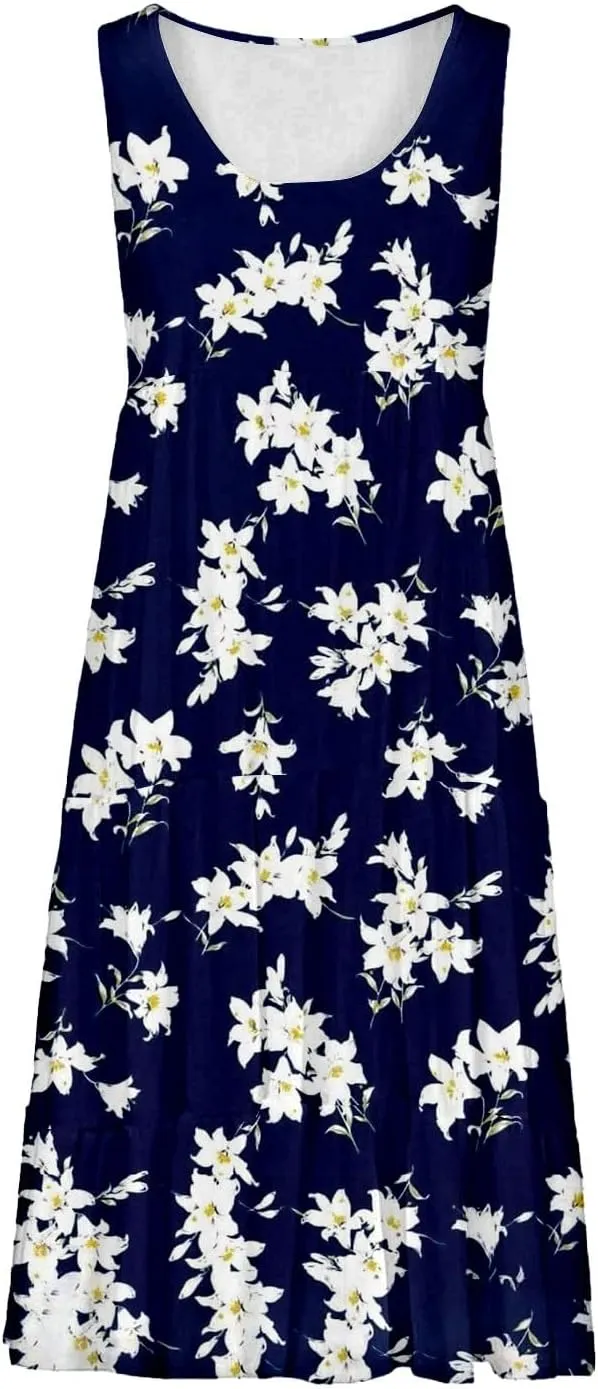 Women's Boho Flowy Short Sleeve Beach Dress Casual Sundresses Sexy Sleeveless Dress Flowy Midi Vacation Swim Cover