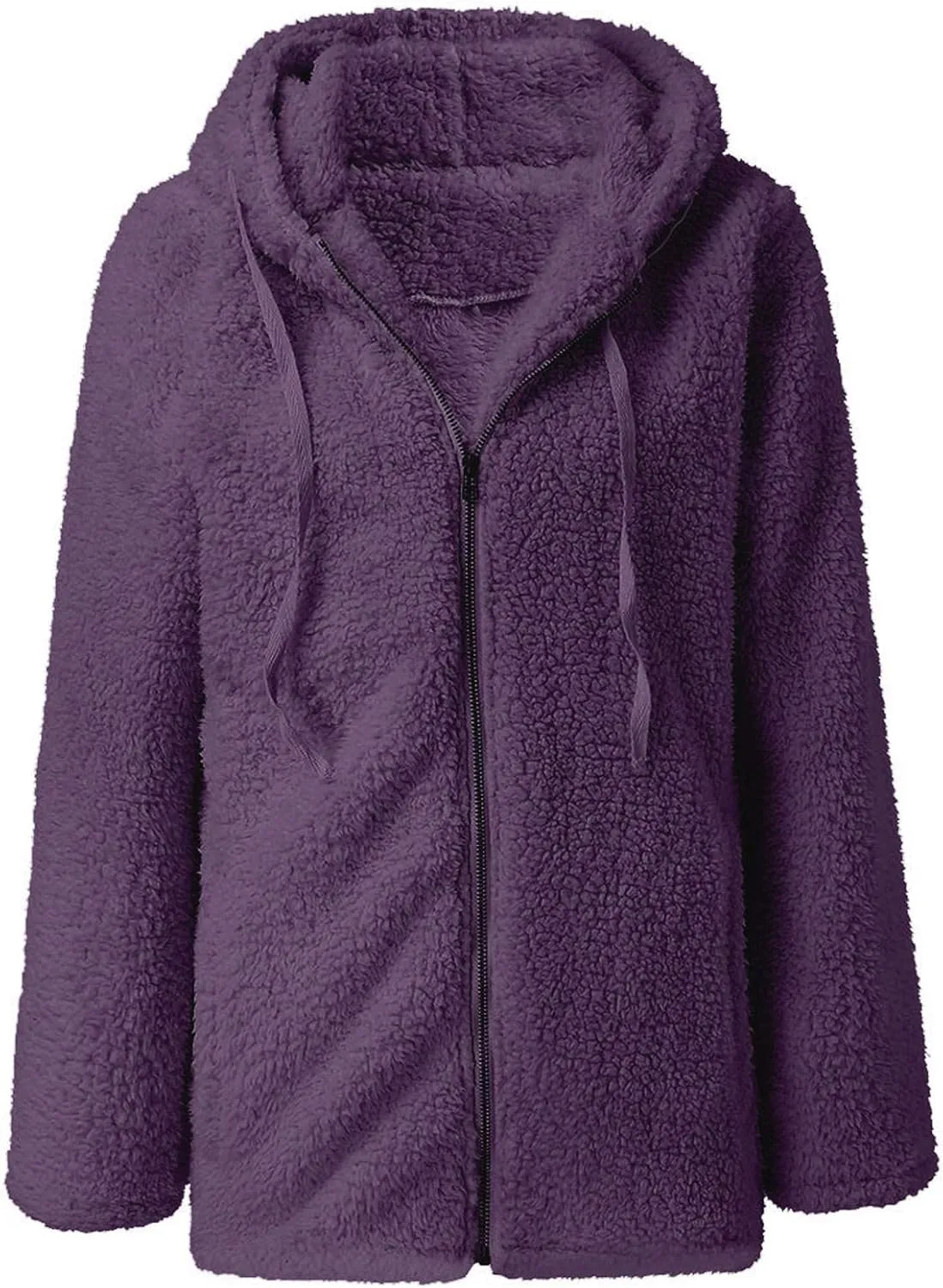 Womens Casual Plush Warm Winter Jacket Fuzzy Fleece Hooded Trench Fashion Hoodie Long Sleeve Zip Up Open Front Cardigan
