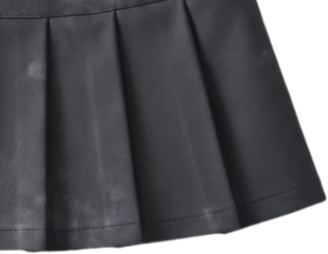 Women's Casual PU Leather Mini Skirt Buckled A-Line Cut Pleated Skirts