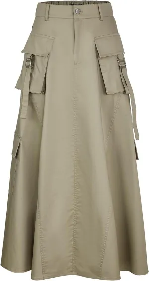 Women's Casual Skirt Elastic Waist A-Line Midi Skirts Pocket Side Oversized Long Cargo Skirt