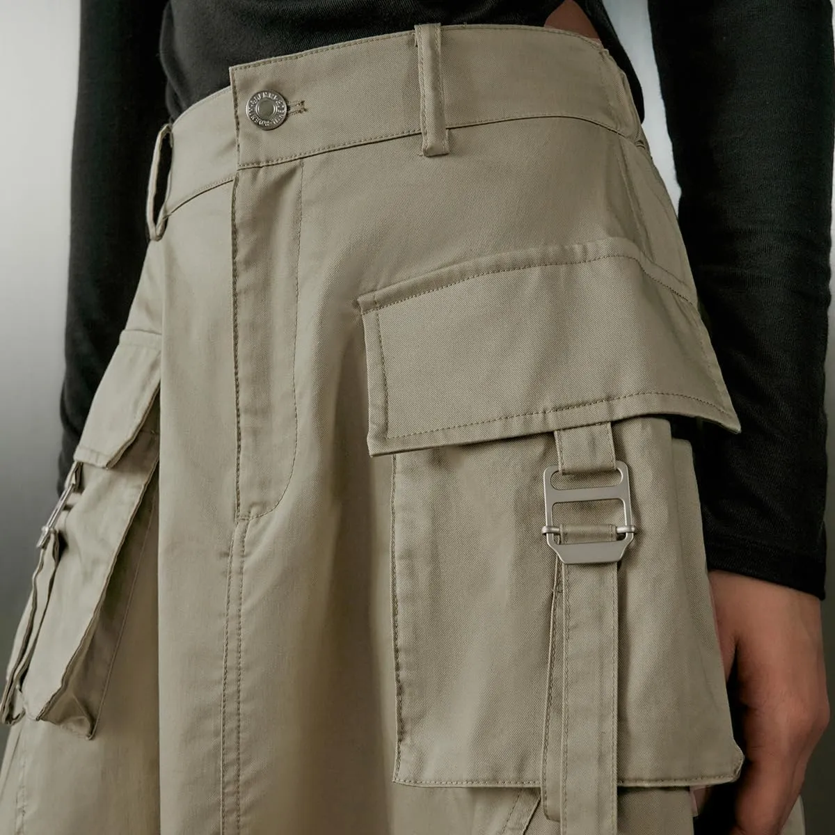 Women's Casual Skirt Elastic Waist A-Line Midi Skirts Pocket Side Oversized Long Cargo Skirt