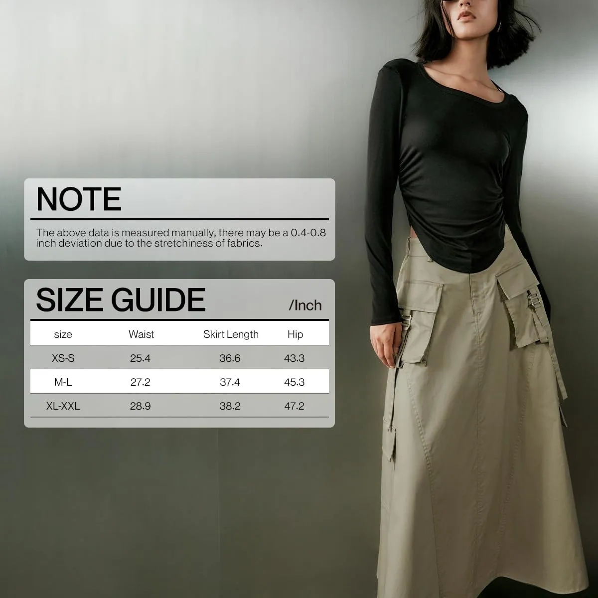 Women's Casual Skirt Elastic Waist A-Line Midi Skirts Pocket Side Oversized Long Cargo Skirt