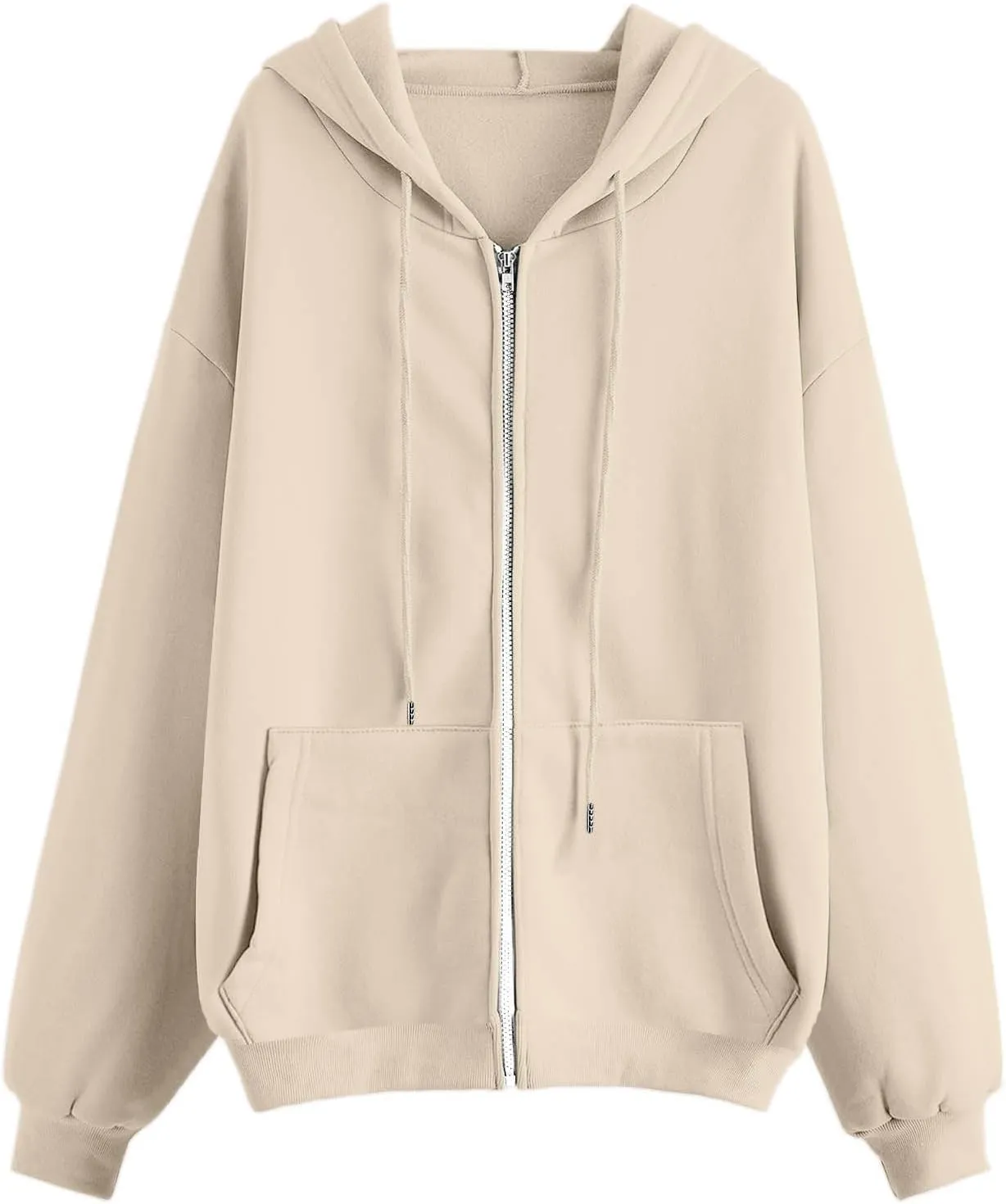 Womens Casual Solid Long Sleeve Zipper Hooded Coat Oversized Loose Outdoor Hiking Sports Sweatshirt Tops with Pocket